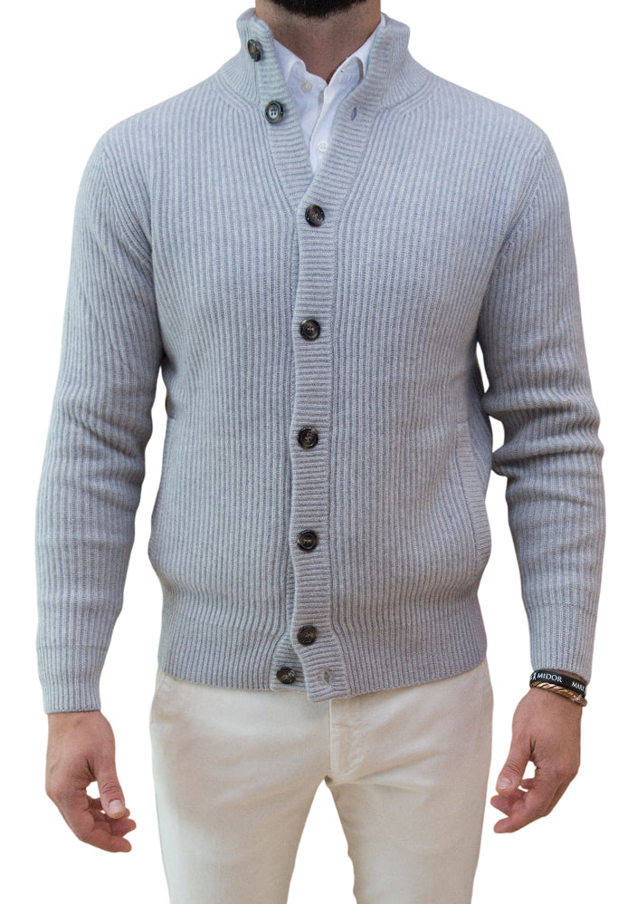 MARK MIDOR CARDIGAN IN CASHMERE A COLLO ALTO GRIGIO CHIARO