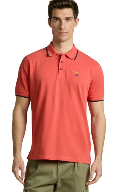 AERONAUTICA MILITARE POLO IN PIQUE' DI COTONE CON LOGO ROSSO PAPRIKA