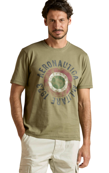 AERONAUTICA MILITARE T-SHIRT IN COTONE CON COCCARDA TRICOLORE VERDE