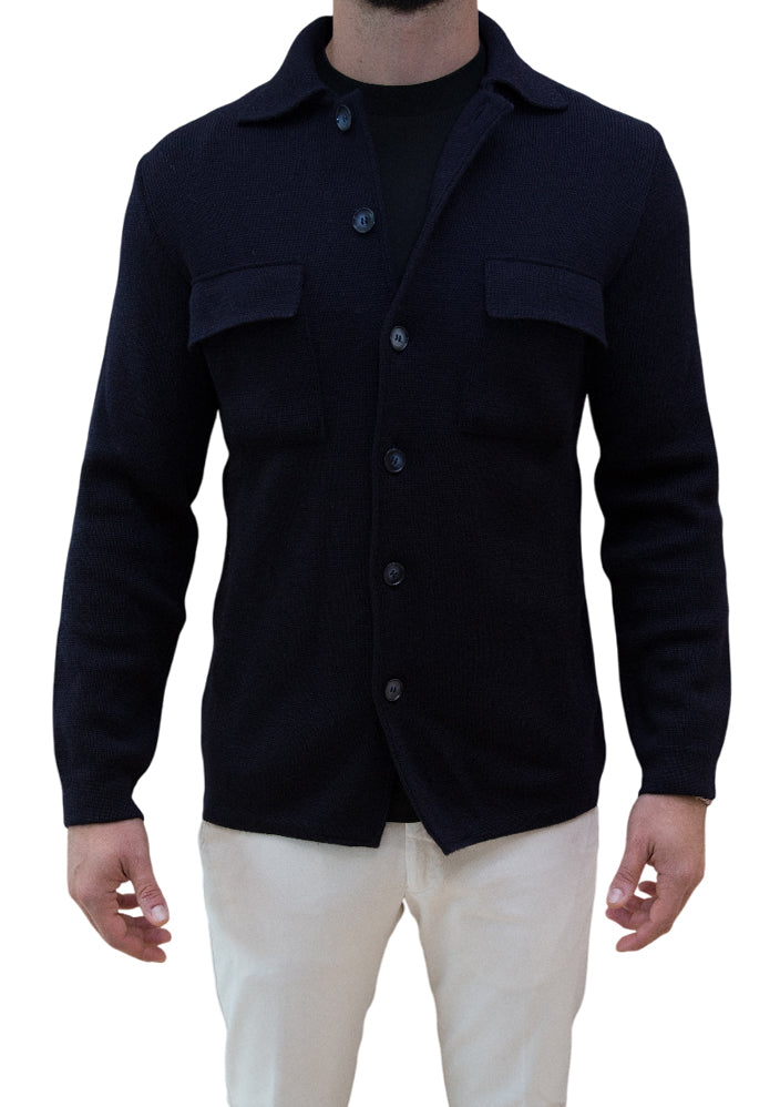 MARK MIDOR GIACCA MAGLIA OVERSHIRT IN LANA BLU