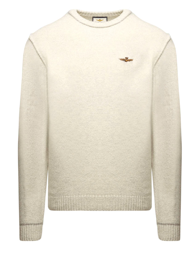 AERONAUTICA MILITARE MAGLIA GIROCOLLO IN LANA TINTO FILO BIANCO GHIACCIO