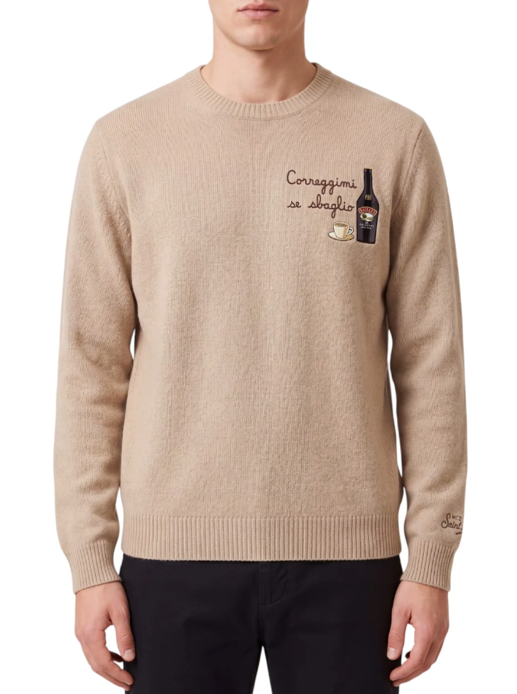 MC2 SAINT BARTH MAGLIONE HERON LIGHT CON RICAMO BAILEYS BEIGE
