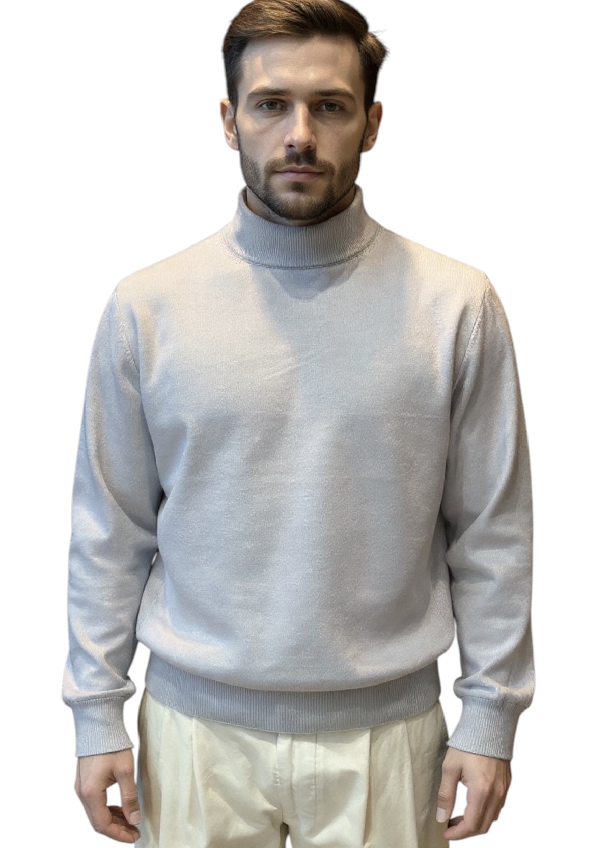 MARK MIDOR MAGLIA A LUPETTO IN LANA MERINO EXTRAFINE GRIGIO CHIARO