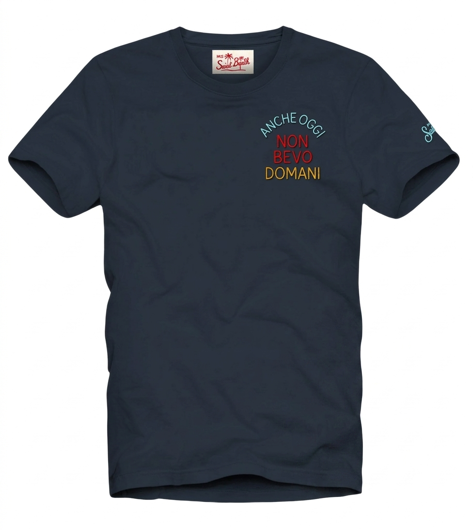 MC2 SAINT BARTH T-SHIRT BLU IN JERSEY DI COTONE CLASSIC FIT CON RICAMO NON BEVO