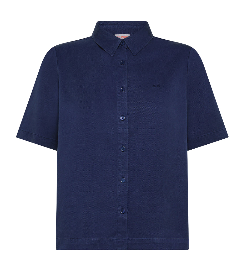 SUN68 BOWLING SHIRT FLUID TWILL NAVY BLUE