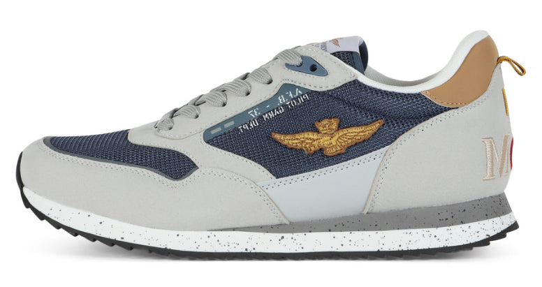 AERONAUTICA MILITARE SNEAKERS IN ECOPELLE E TESSUTO CON PATCH LOGO PLASTER OCEAN BLU