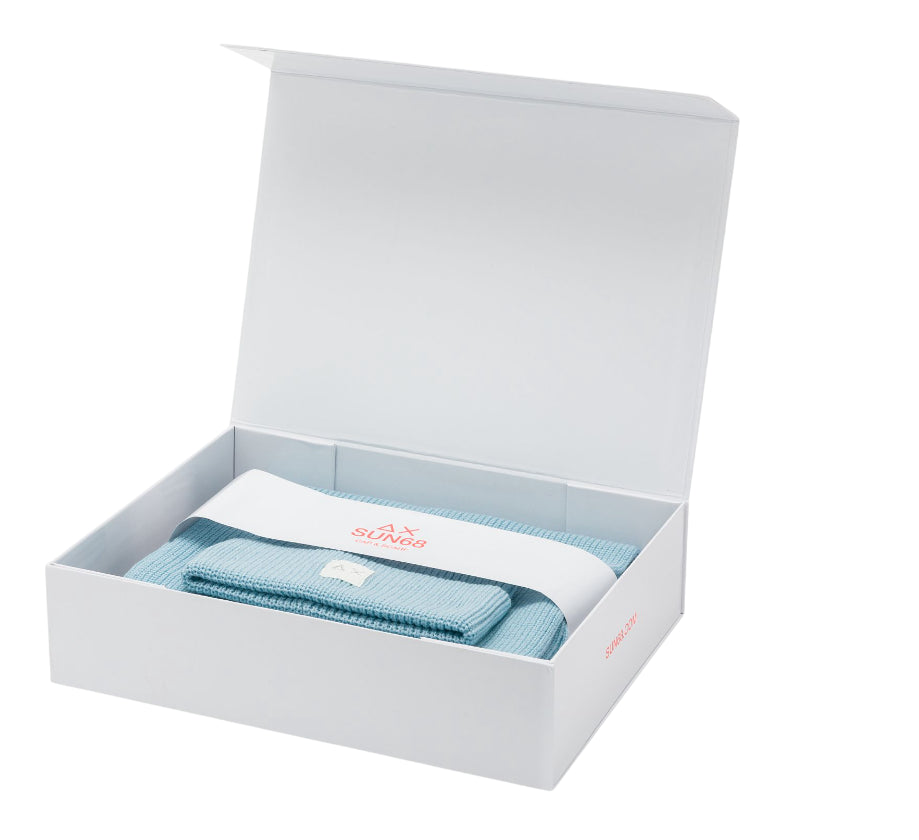 SUN68 BERRETTO E SCIARPA IN LANA COORDINATI COLORE AZZURRO CHIARO