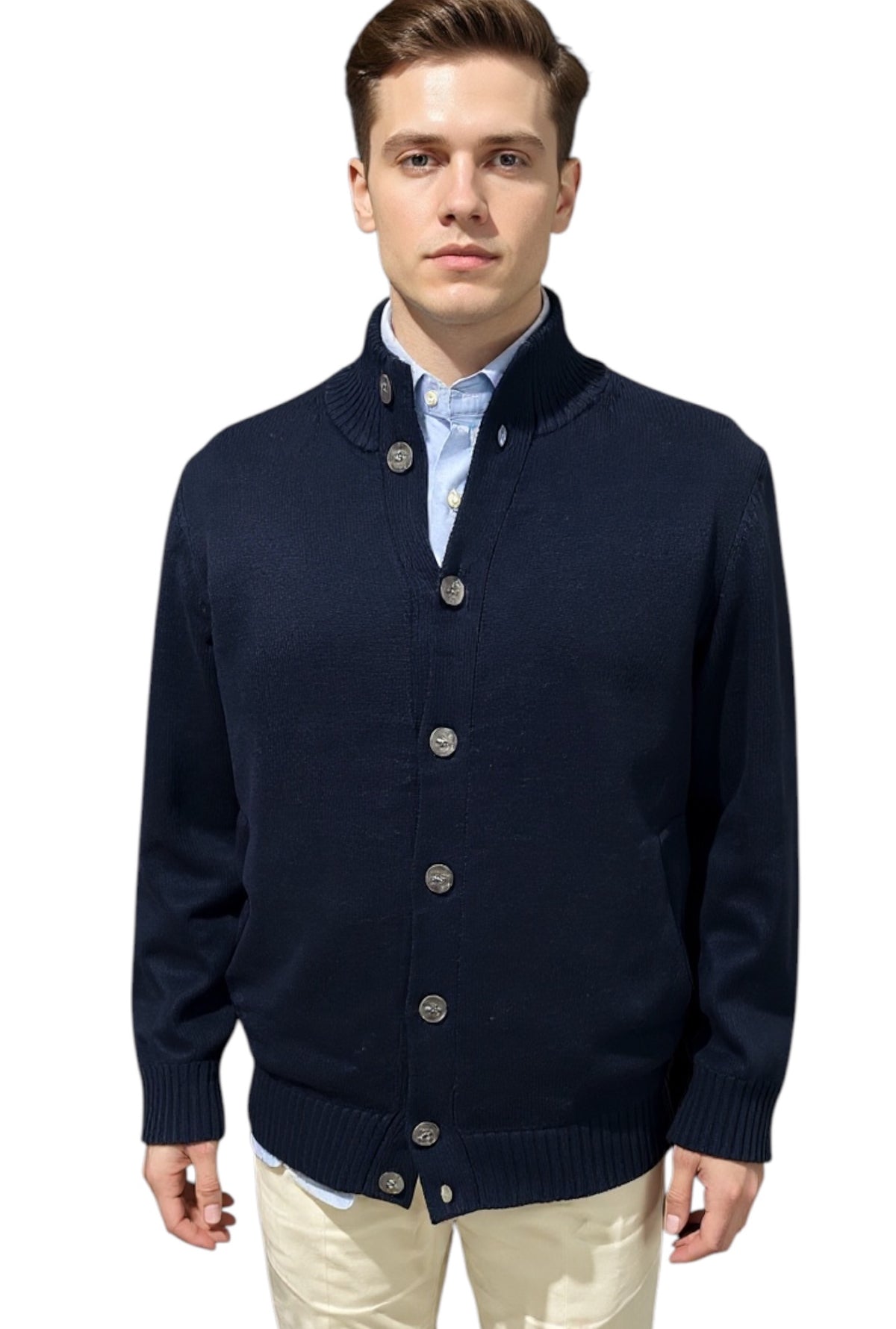 MARK MIDOR CARDIGAN LANA MERINO A TRAMA SPESSA COLORE BLU NAVY
