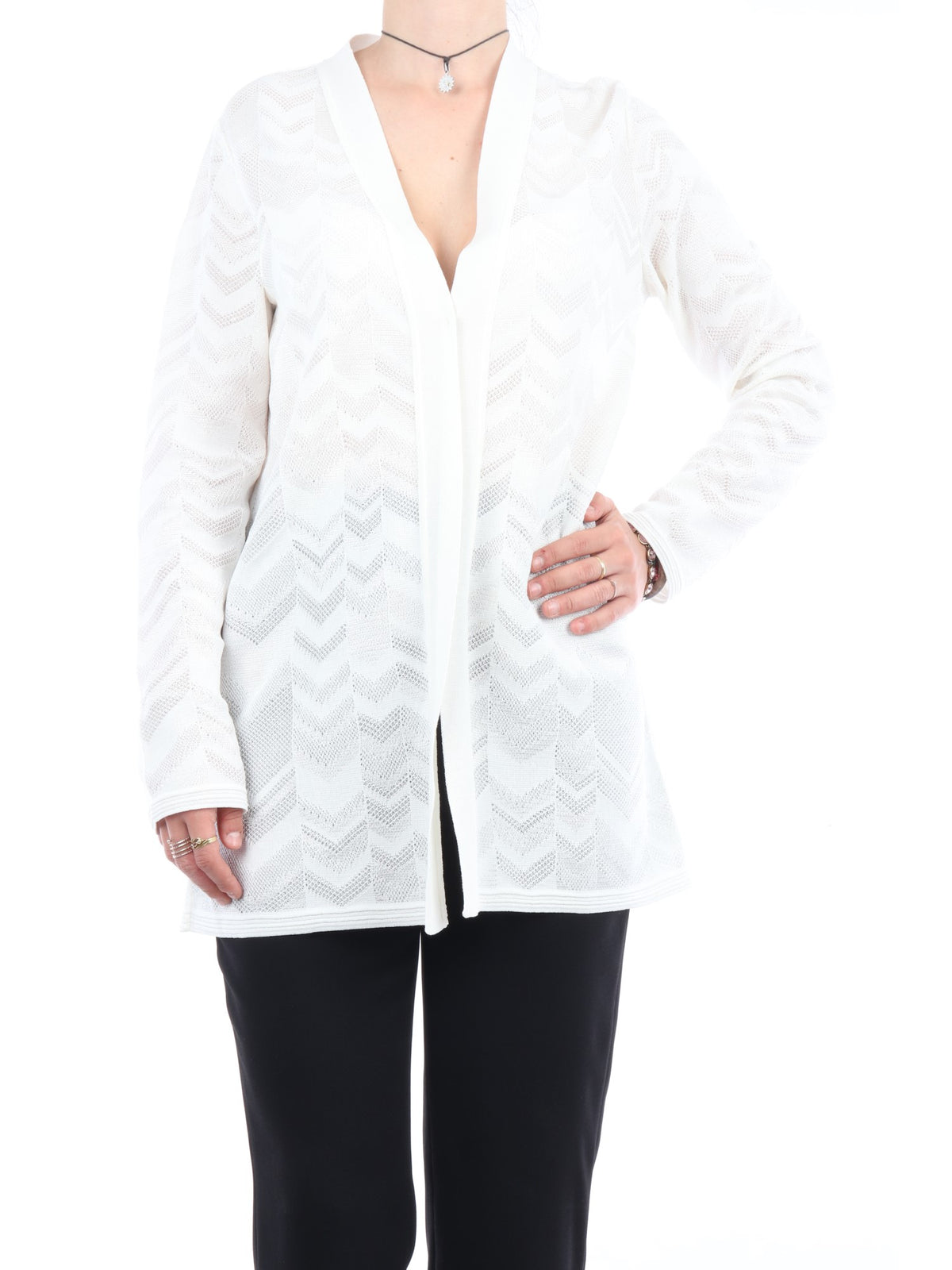 MISSONI CARDIGAN A FANTASIA ZIG ZAG  DI COLORE BIANCO