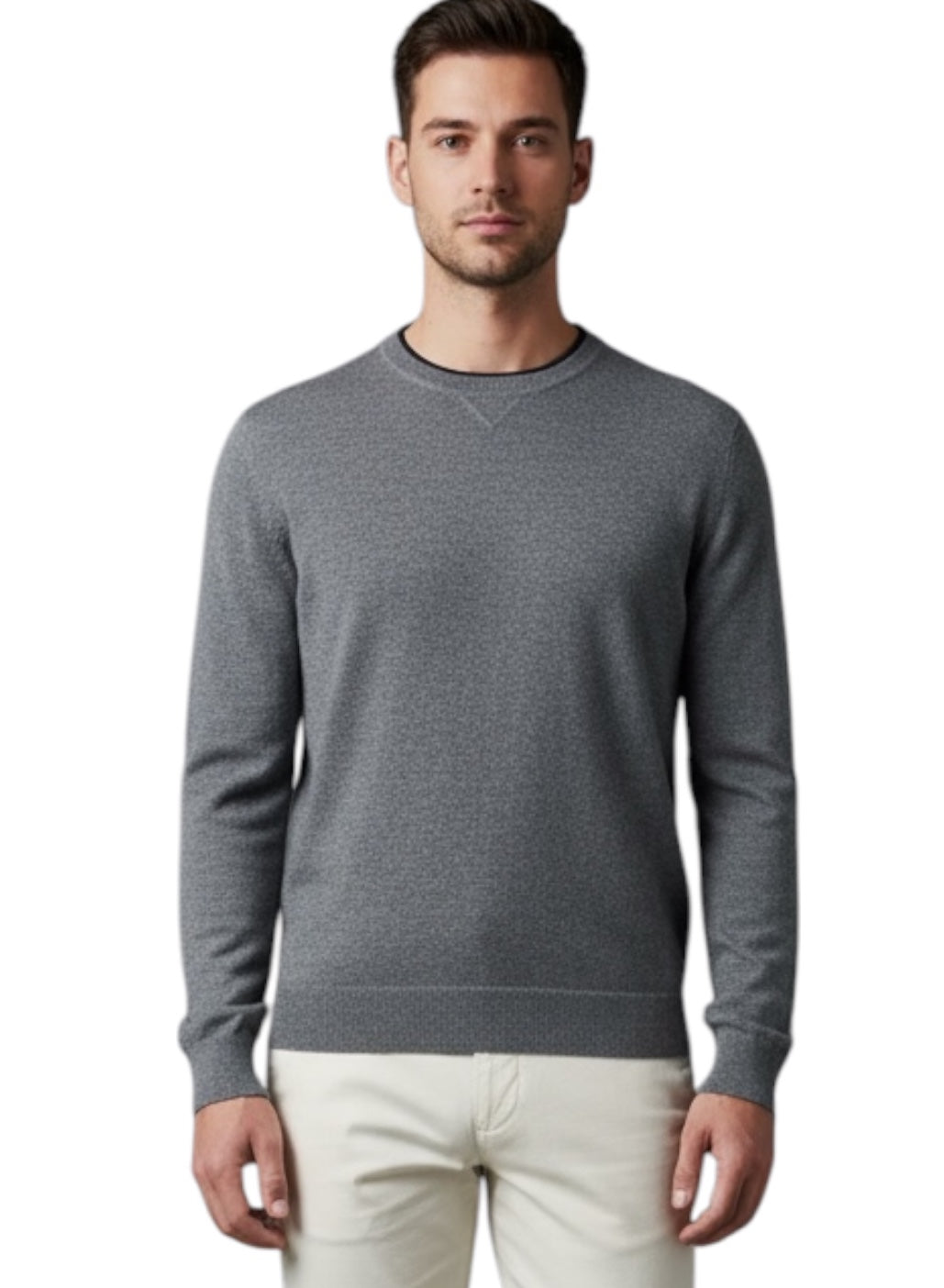 MARK MIDOR MAGLIA GIROCOLLO PROFILO A CONTRASTO COLORE GRIGIO MEDIO