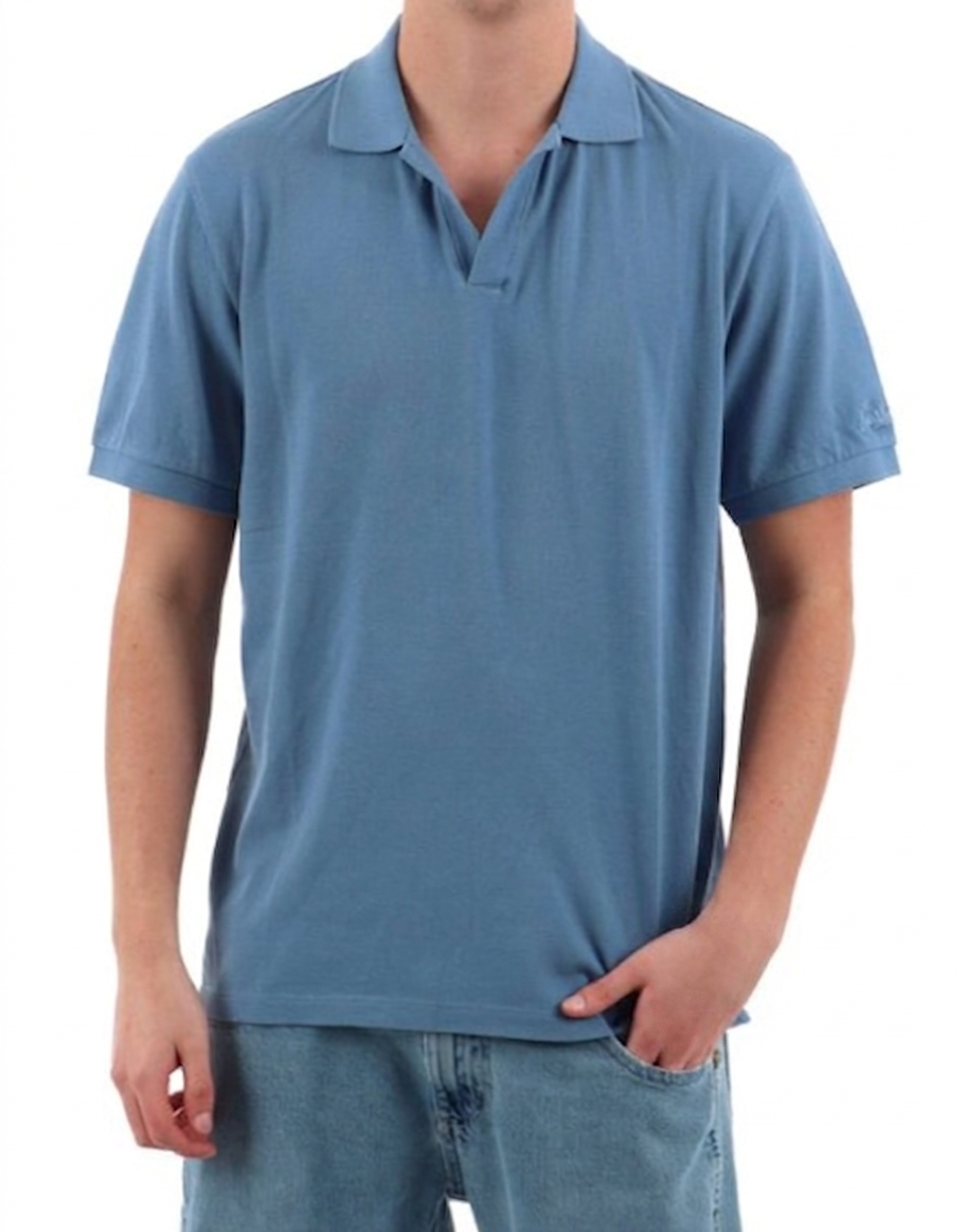 MC2 SAINT BARTH POLO CHARLES IN PIQUET DI COTONE DUSTY BLU SENZA BOTTONI