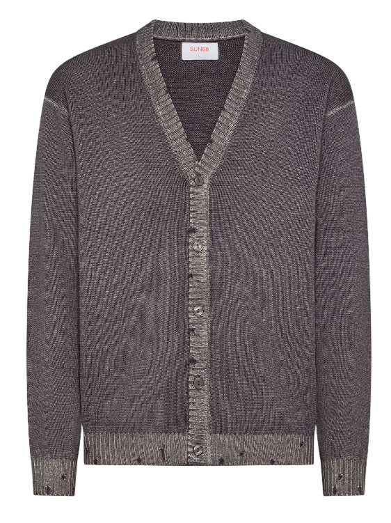 SUN68 UOMO CARDIGAN IN LANA EFFETTO VINTAGE GRIGIO SCURO