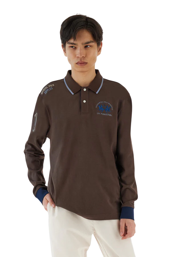LA MARTINA POLO UOMO MANICA LUNGA IN JERSEY SOFT TOUCH MARRONE