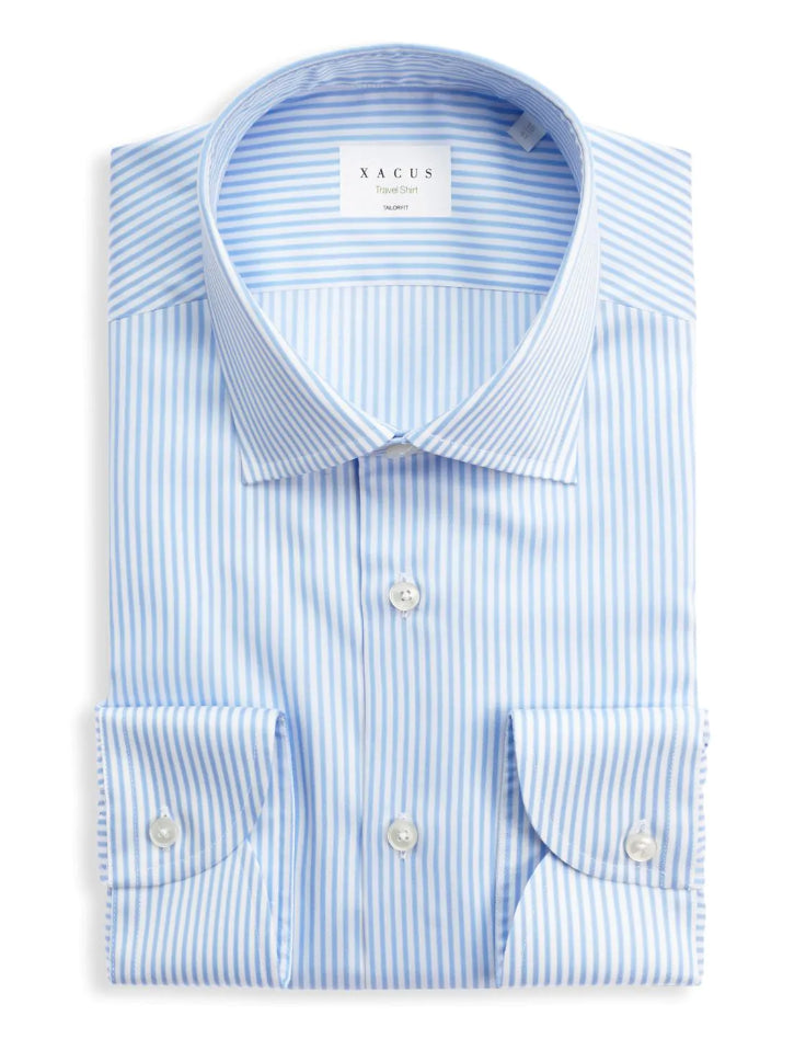 XACUS CAMICIA TRAVEL SHIRT TAILOR FIT RIGHE TWILL CELESTE