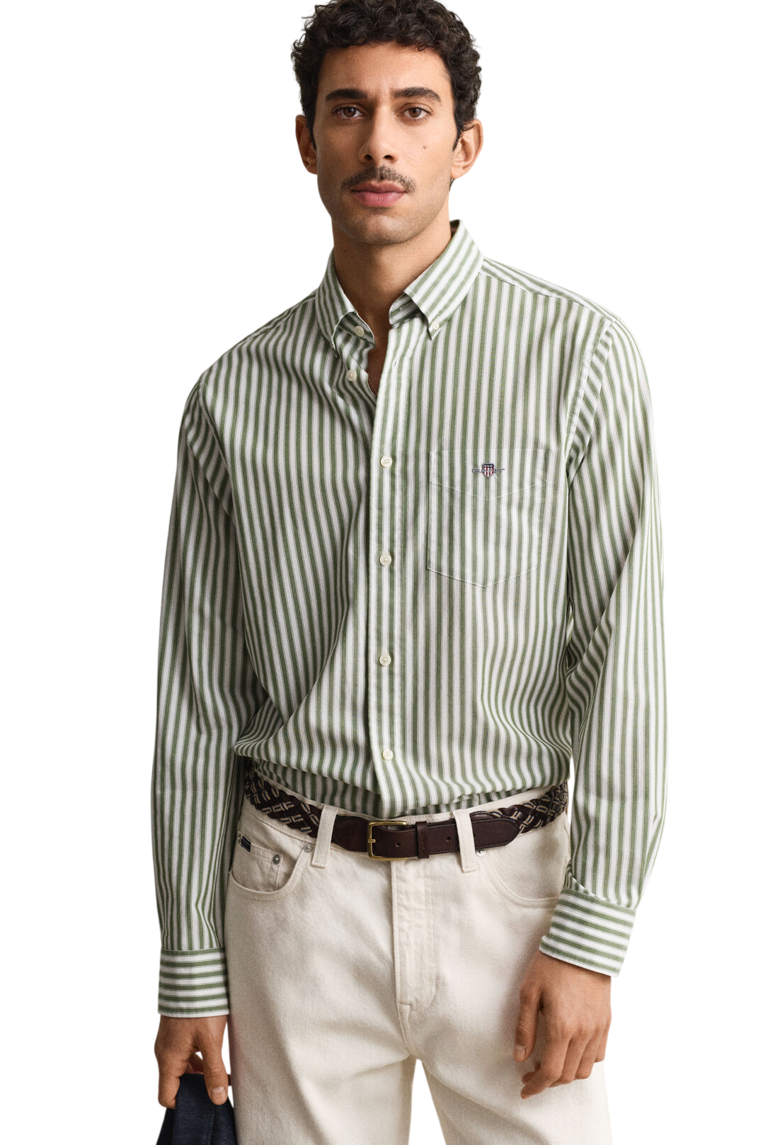 GANT CAMICIA CLASSICA IN POPELINE A RIGHE HERB GREEN