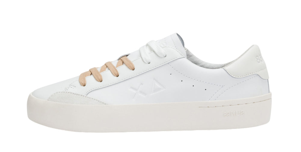 SUN68 SNEAKERS STREET LEATHER BIANCO BIANCO PANNA