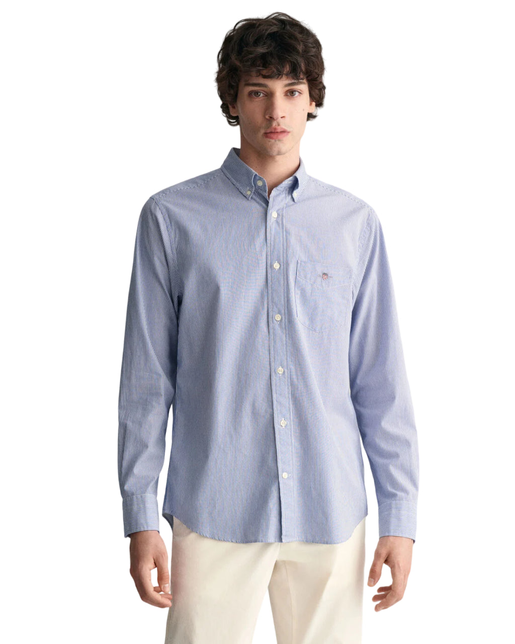 GANT CAMICIA IN POPELINE A RIGHE BANKER REGULAR FIT COLLEGE BLUE