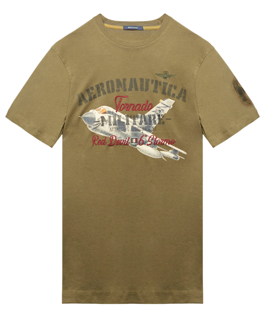 AERONAUTICA MILITARE T-SHIRT IN JERSEY STAMPA TORNADO VERDE MILITARE