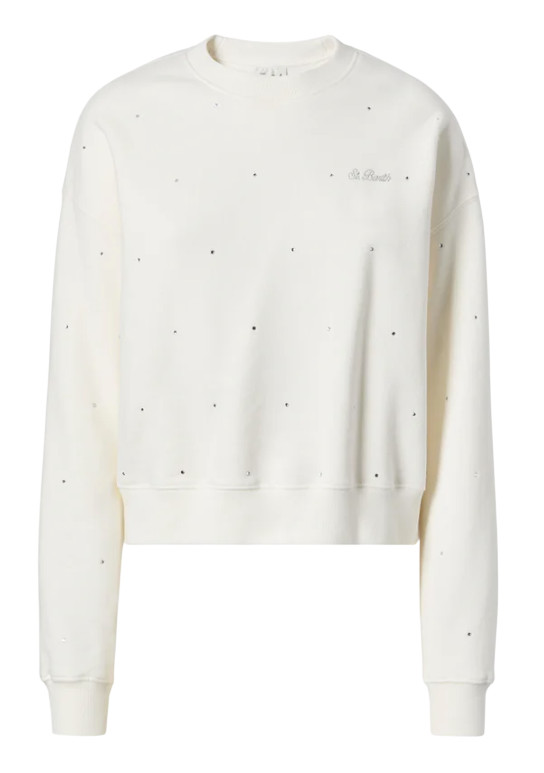 MC2 SAINT BARTH FELPA CASEY IN COTONE BIANCO CON APPLICAZIONE IN STRASS
