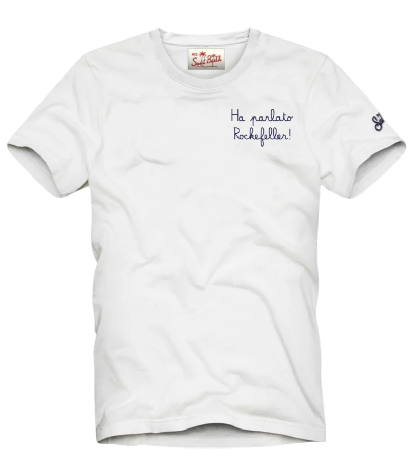 MC2 SAINT BARTH T-SHIRT PORTOFINO CON RICAMO HA PARLATO ROCKEFELLER BIANCO