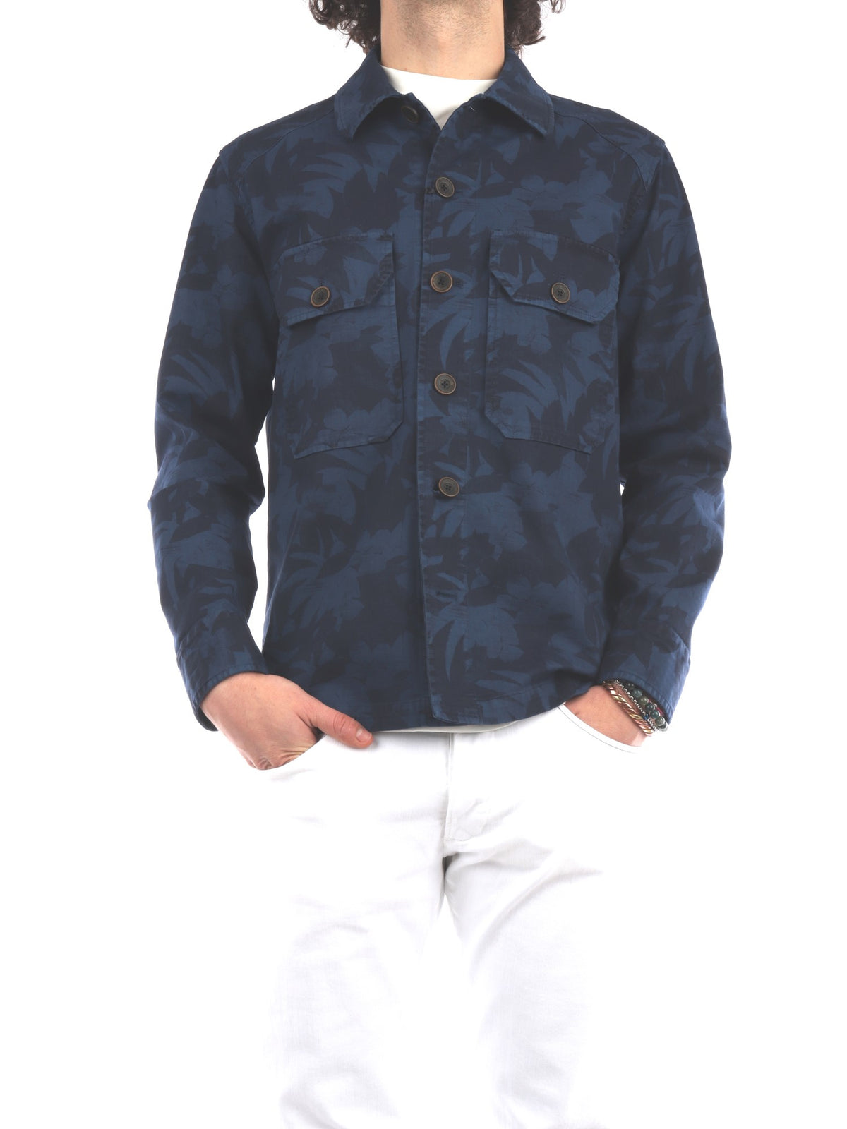 MANUEL RITZ GIACCA IN COTONE STAMPA FLOREALE COLORE BLU NAVY