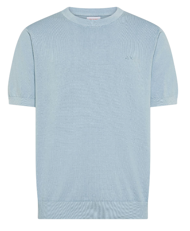 SUN68 UOMO T-SHIRT IN MAGLIA DI COTONE AZZURRO