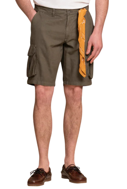 IMPURE BERMUDA COOPER CARGO SHORT MIXED LINEN MILITARY GREEN