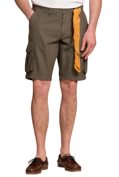 IMPURE BERMUDA COOPER CARGO SHORT MIXED LINEN MILITARY GREEN