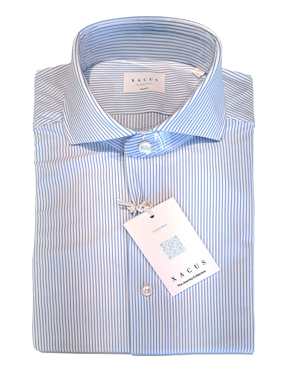 XACUS CAMICIA A RIGHE IN TWILL AZZURRO E BIANCO