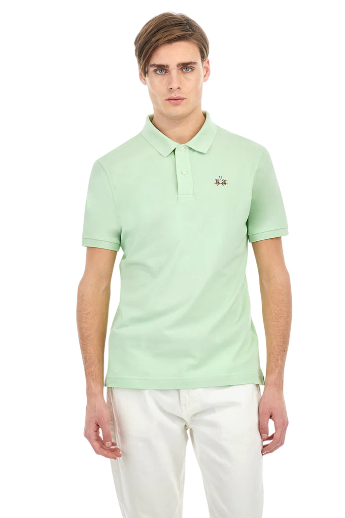 LA MARTINA POLO EDUARDO IN COTONE PIQUET STRETCH SLIM FIT PASTEL GREEN