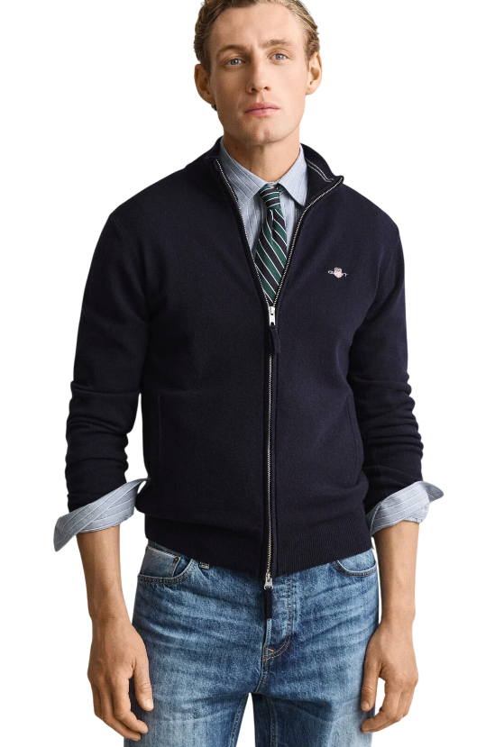 GANT UOMO CARDIGAN FULL ZIP IN LANA BLU MARINE