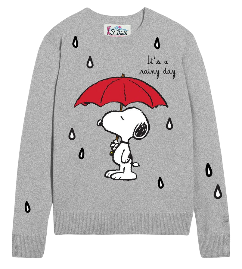 MC2 SAINT BARTH MAGLIONE DONNA NEW QUEEN IN MISTO CASHMERE RICAMO SNOOPY GRIGIO