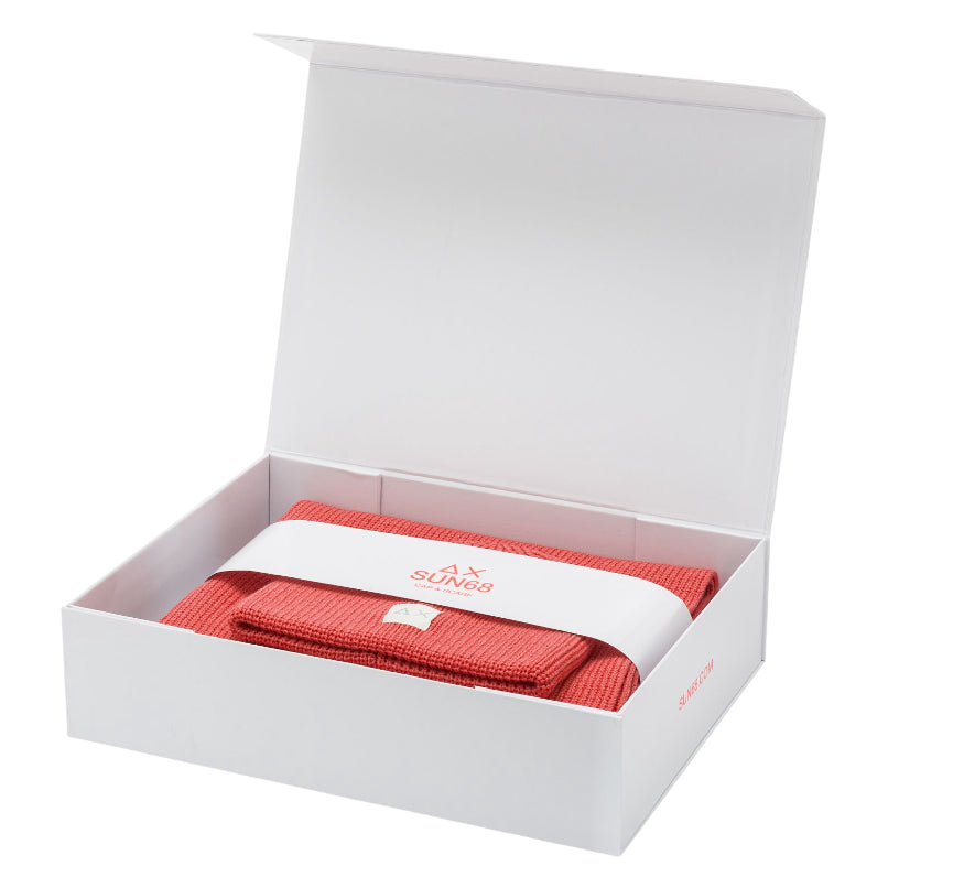 SUN68 BERRETTO E SCIARPA IN LANA COORDINATI COLORE GERANIO