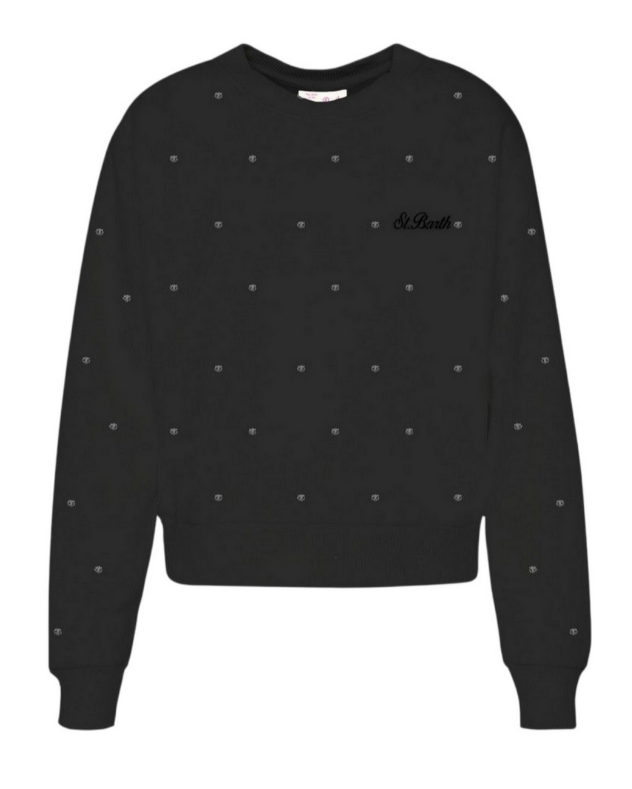 MC2 SAINT BARTH FELPA CASEY IN COTONE NERO CON APPLICAZIONE IN STRASS
