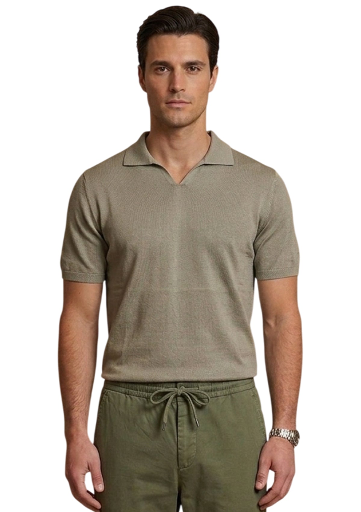 MARK MIDOR POLO CON SCOLLO A V IN COTONE COLORE SALVIA MILITARE
