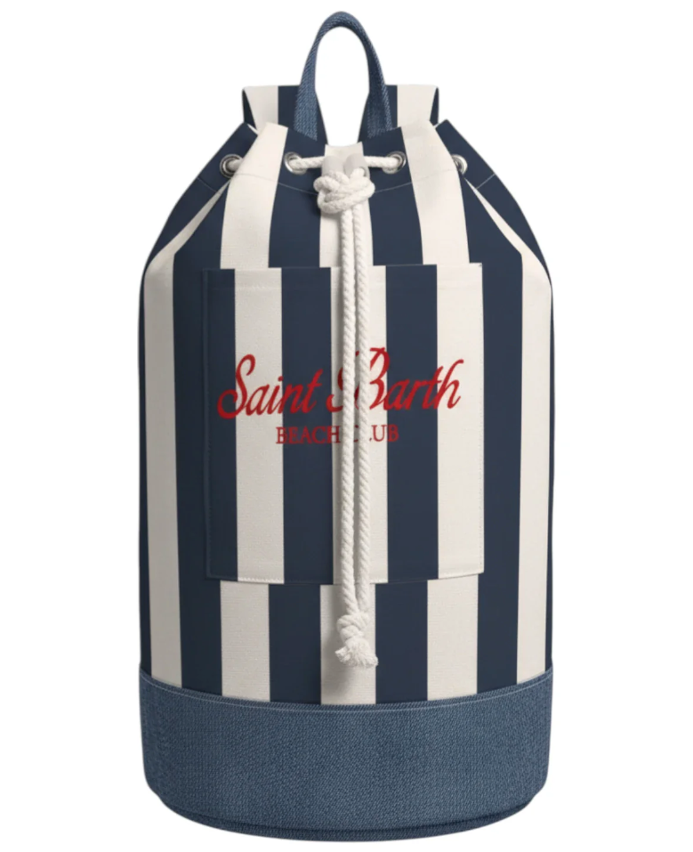MC2 SAINT BARTH ZAINO BEACH BACKPACK IN TESSUTO A RIGHE BIANCHE E BLU