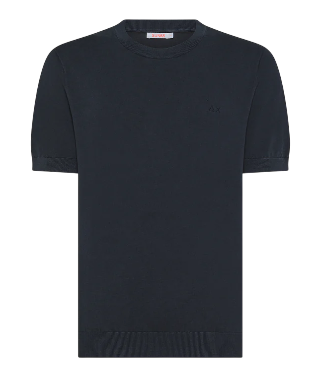 SUN68 UOMO T-SHIRT SWEATER COTTON CREPE BLU