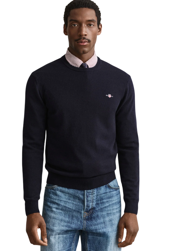 GANT UOMO MAGLIA GIROCOLLO IN LANA BLU MARINE