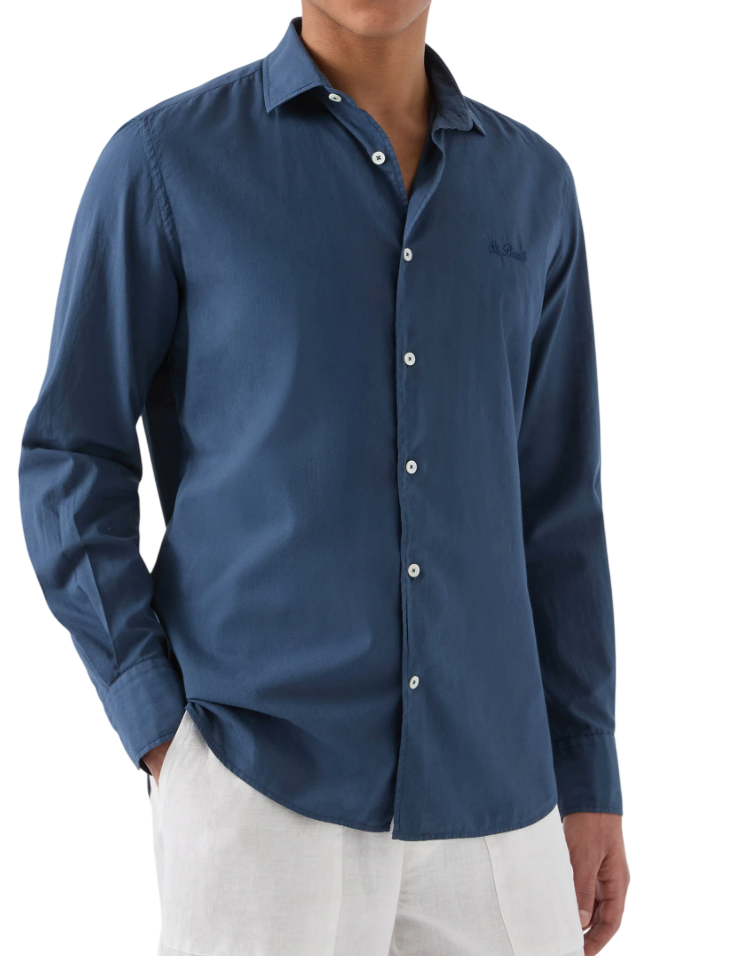 MC2 SAINT BARTH CAMICIA CHEMISE IN COTONE VOILE BLU NAVY