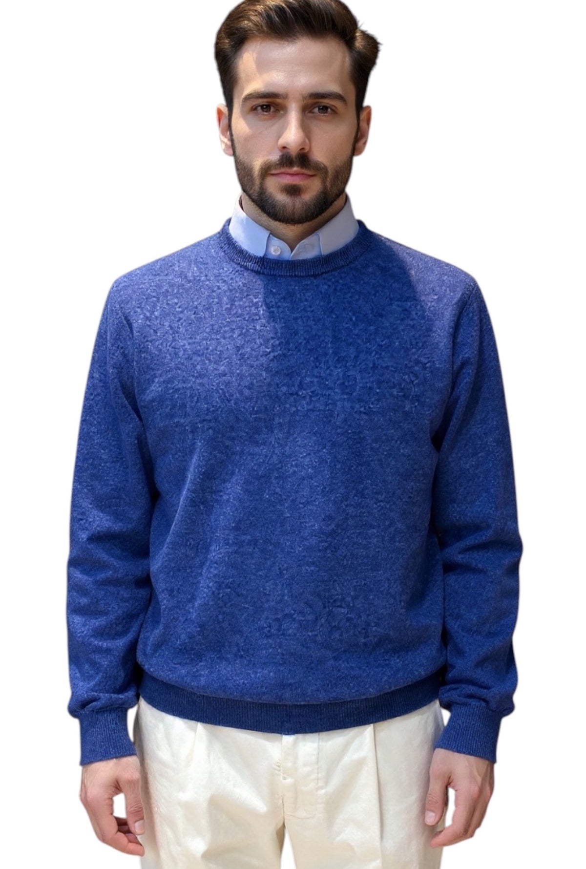 MARK MIDOR MAGLIA GIROCOLLO IN LANA MERINO E CASHMERE COLORE JEANS