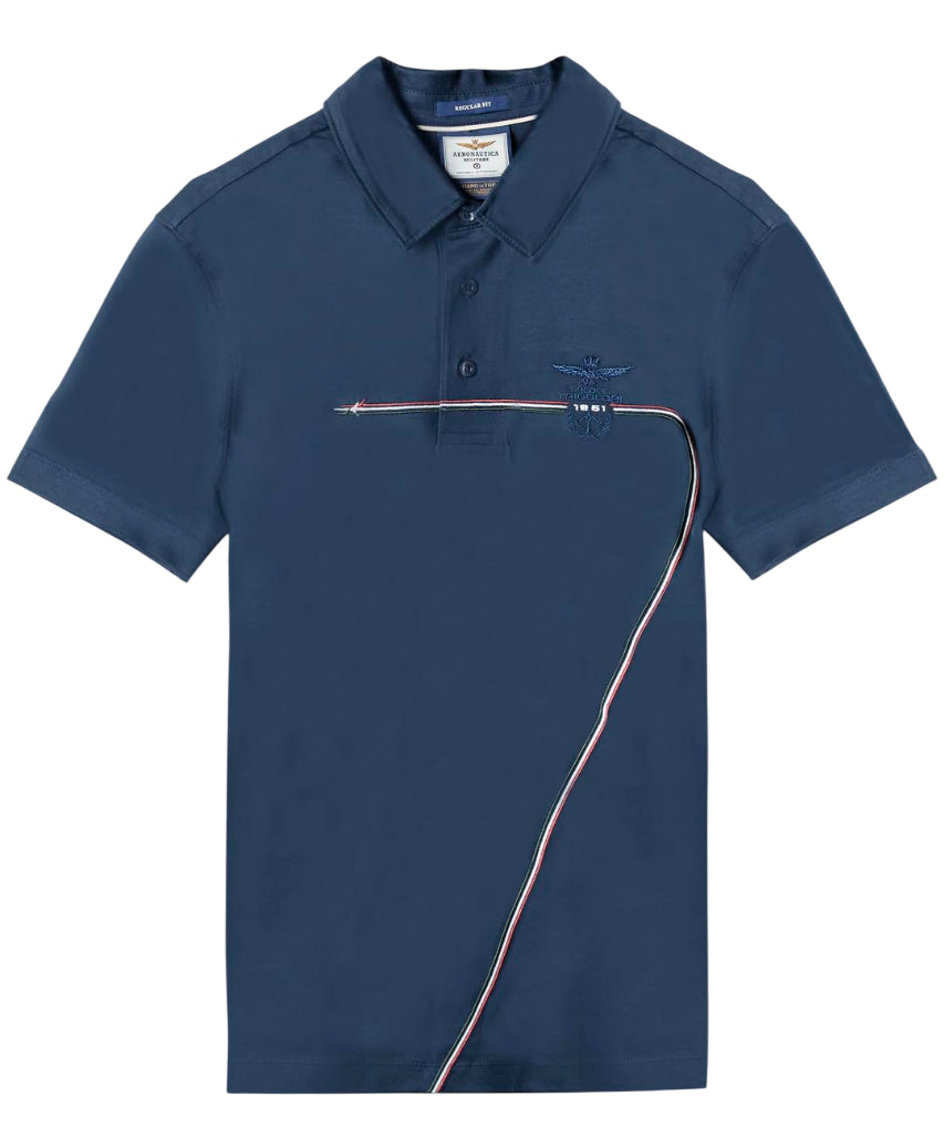 AERONAUTICA MILITARE POLO IN JERSEY CON SCIE TRICOLORI BLU NAVY