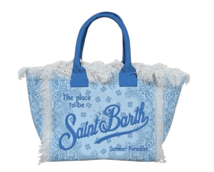 MC2 SAINT BARTH BORSA A SPALLA VANITY IN CANVAS CON STAMPA MIMETICA BANDANA CELESTE