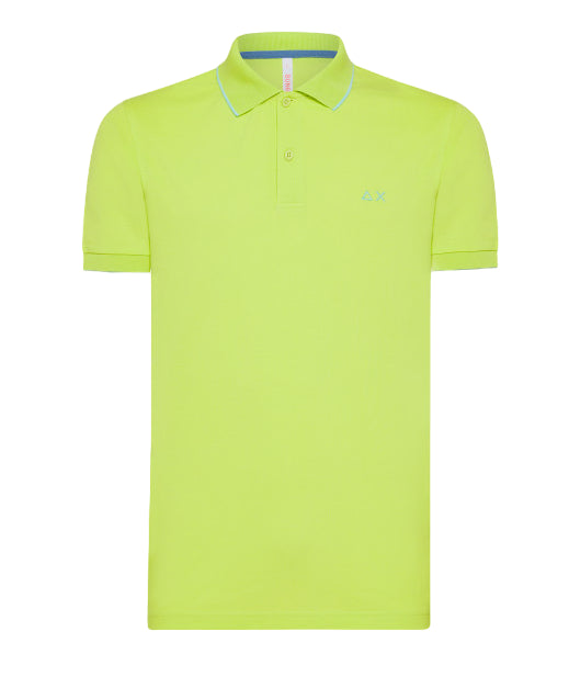 SUN68 POLO SMALL STRIPES ON COLLAR LIME