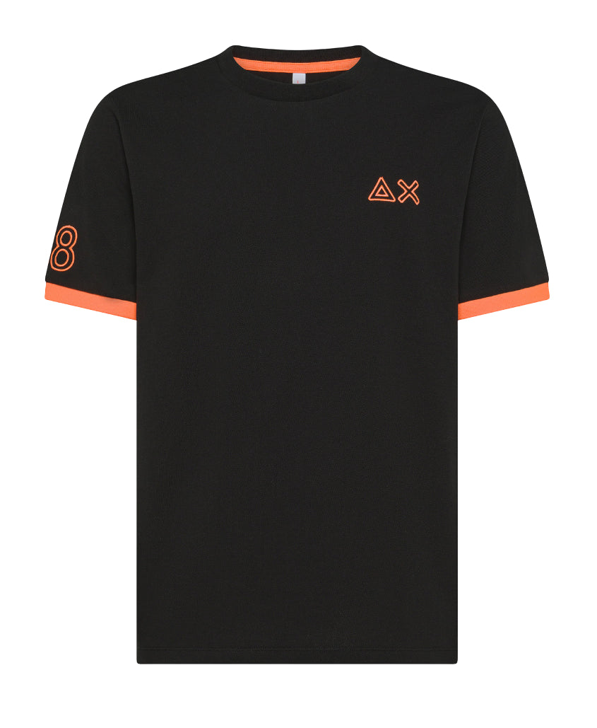 SUN68 T-SHIRT PIQUET LOGO FLUO NERO
