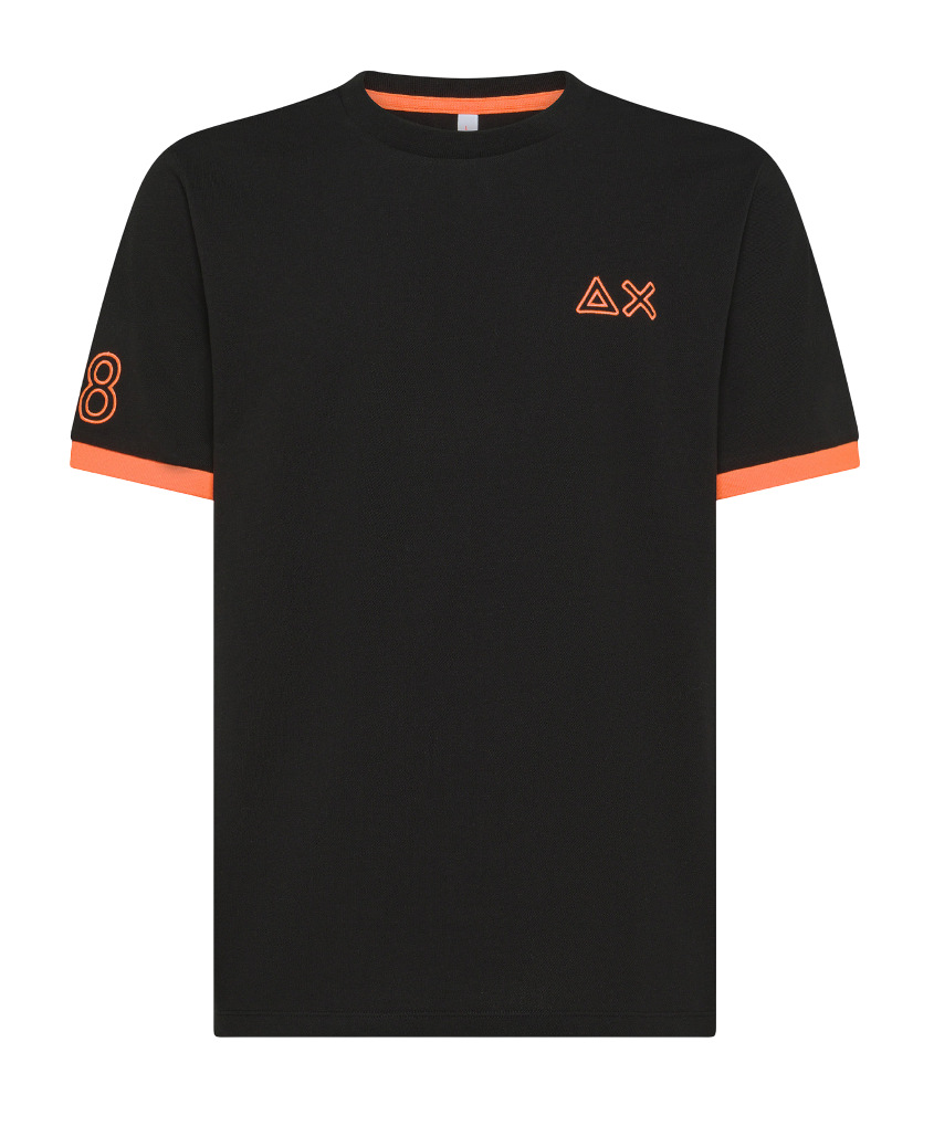 SUN68 T-SHIRT PIQUET LOGO FLUO NERO