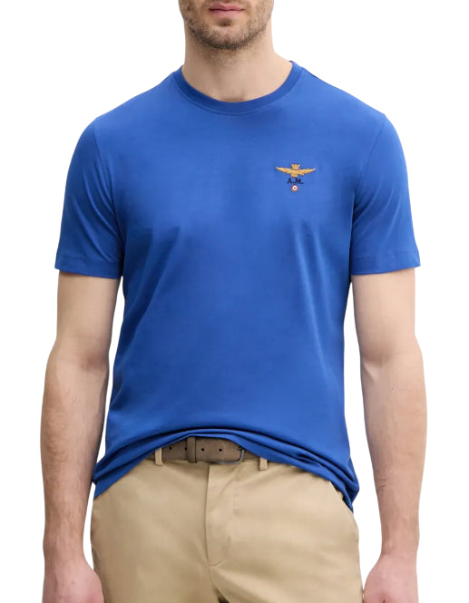 AERONAUTICA MILITARE T-SHIRT GIROCOLLO BASICA IN COTONE SURF BLUE