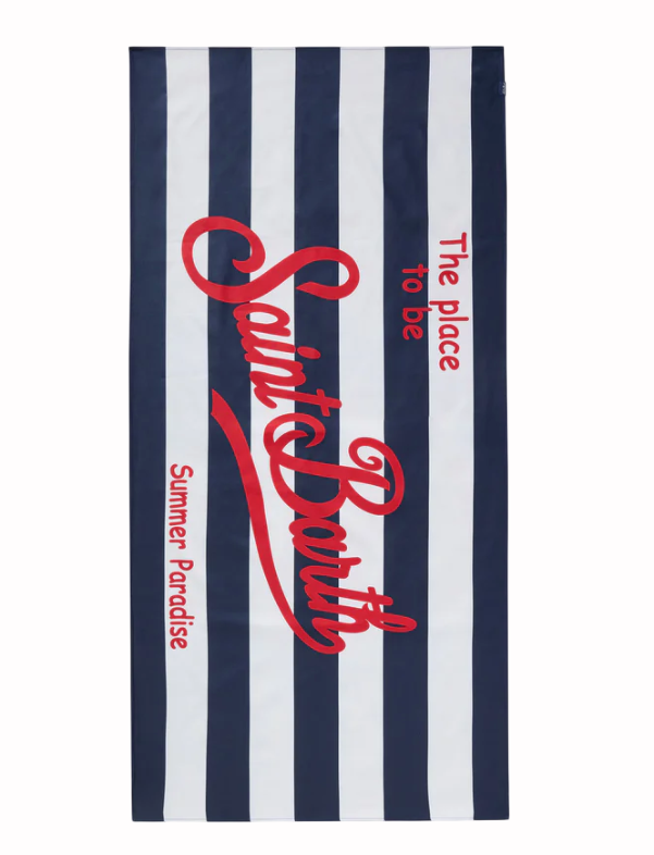 MC2 SAINT BARTH TELO MARE IN MICROFIBRA AIDAN CON STRISCE BLU E BIANCHE E LOGO