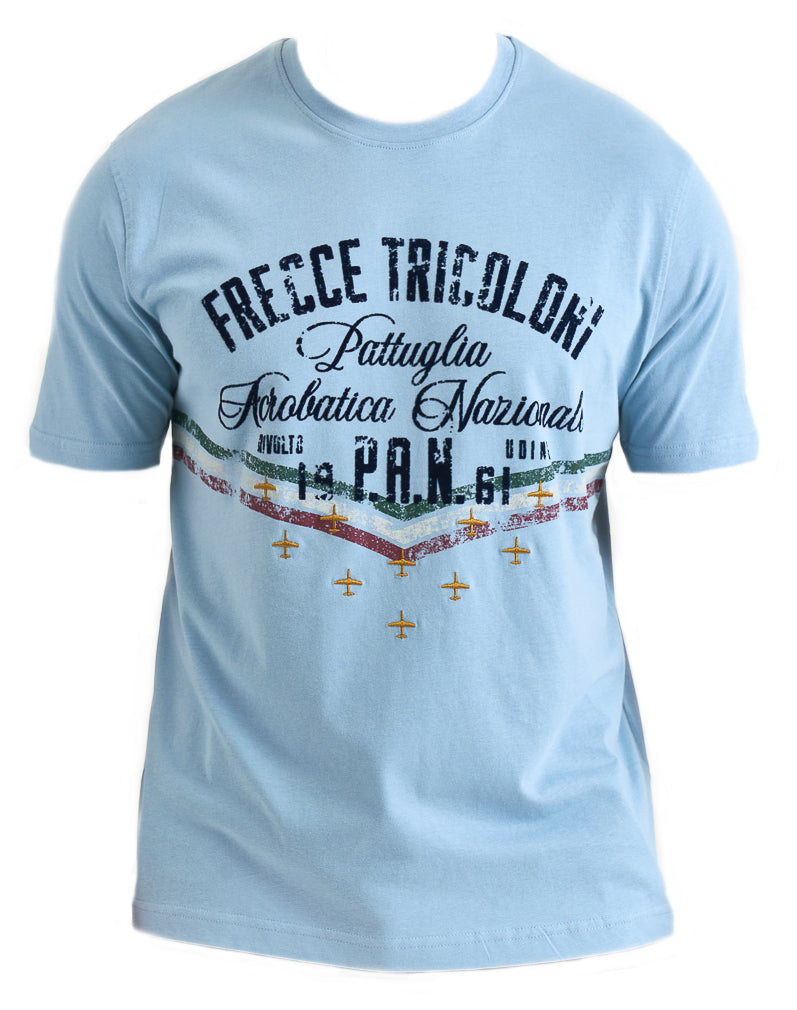 AERONAUTICA MILITARE T-SHIRT STAMPA FLOCK FRECCE TRICOLORI GLACER BLUE