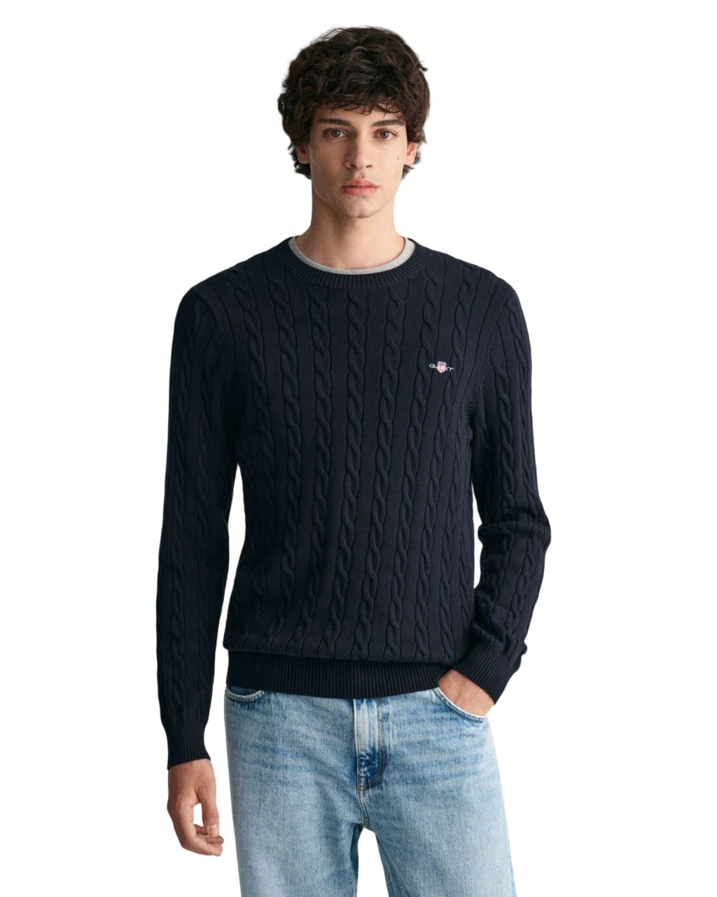 GANT MAGLIA GIROCOLLO IN COTONE A TRECCE BLU NAVY