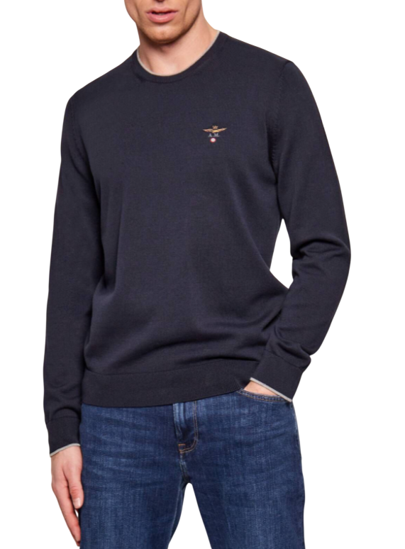 AERONAUTICA MILITARE MAGLIA GIROCOLLO ACQUILA RICAMATA COLORE BLU SHARK
